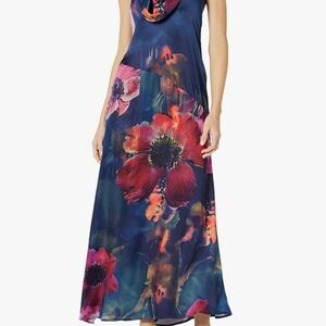 The Drop Floral Cowl Neck Maxi Dress in Blue and Pink